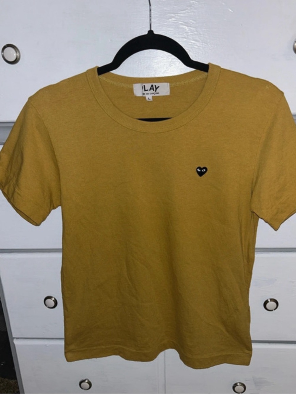 Comme des Garçons PLAY Mustard Short-Sleeve Tee with Black Heart Logo